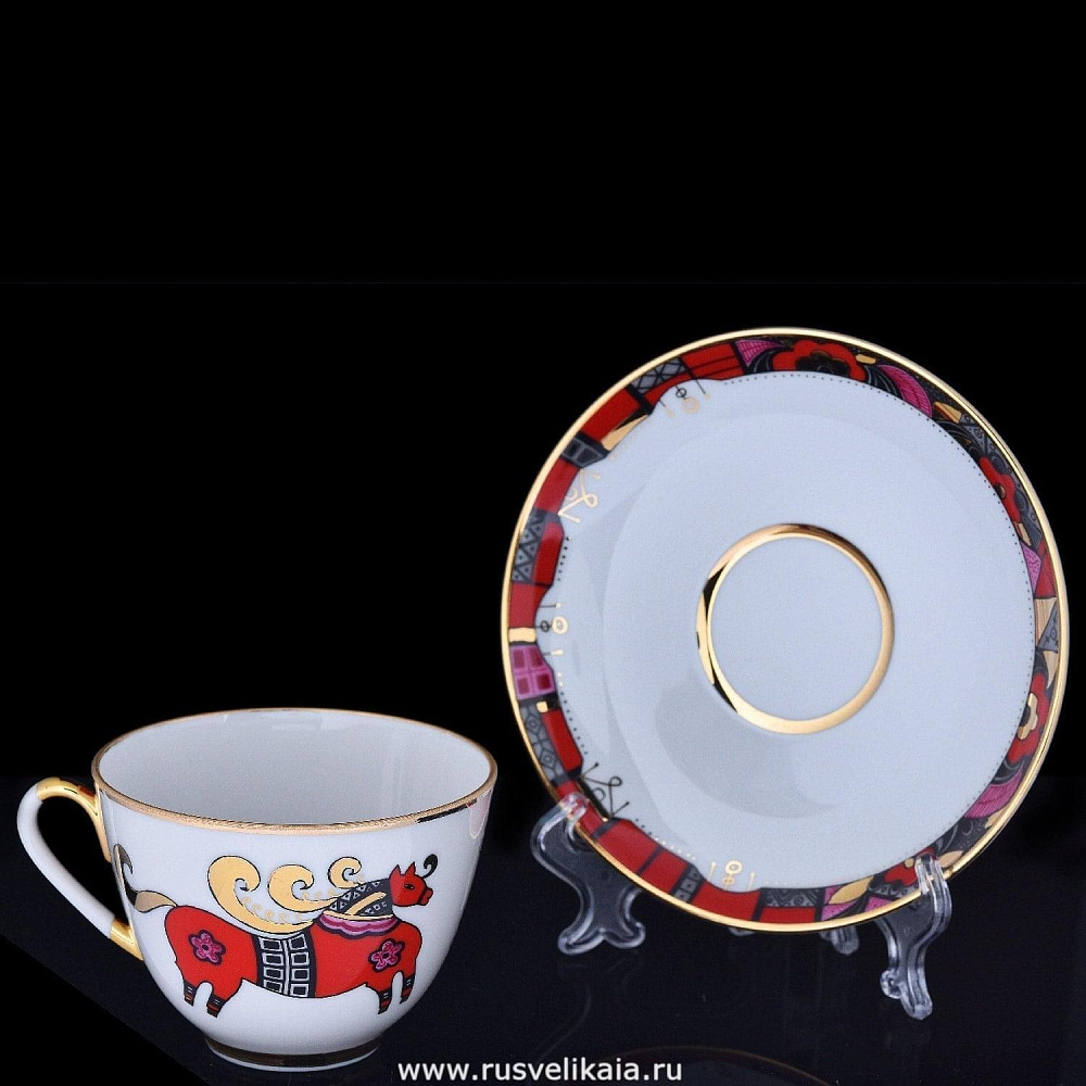 Чайная пара «Красный конь» (форма «Весенняя») ИФЗ - интернет магазин Русь Велика я фото 1