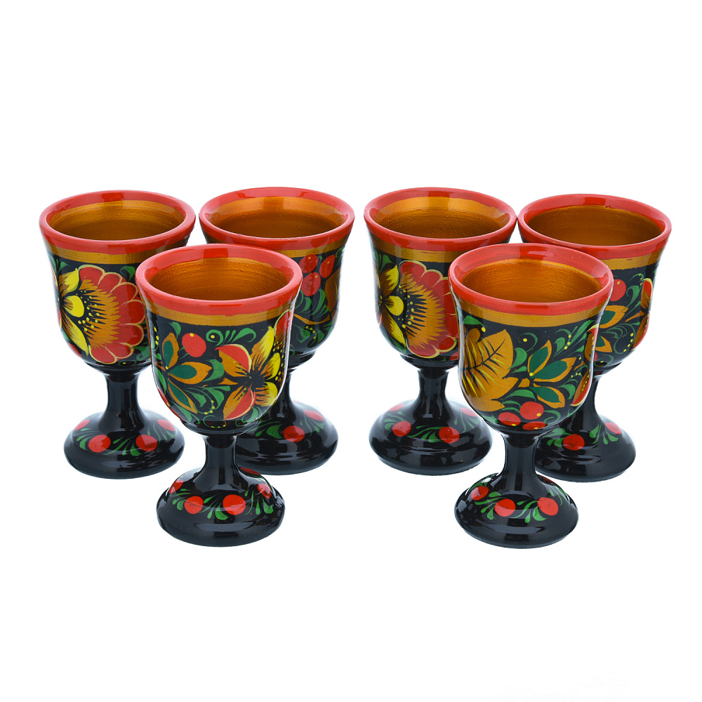 Питейный водочный набор на 6 персон «Цветы». Хохлома - интернет магазин Русь Велика я фото 3