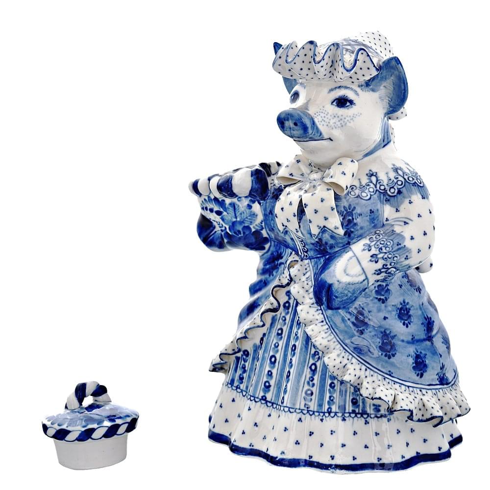 Штоф фарфоровый 500 мл «Свинья Хавронья». Гжель - интернет магазин Русь Велика я фото 1