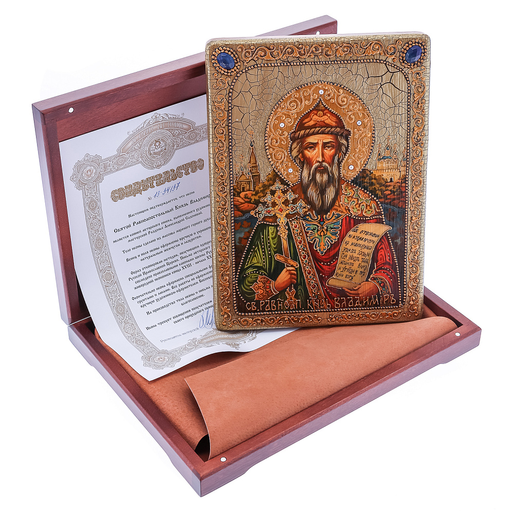 Икона из мореного дуба «Святой князь Владимир» 21х29 см - интернет магазин Русь Велика я фото 1