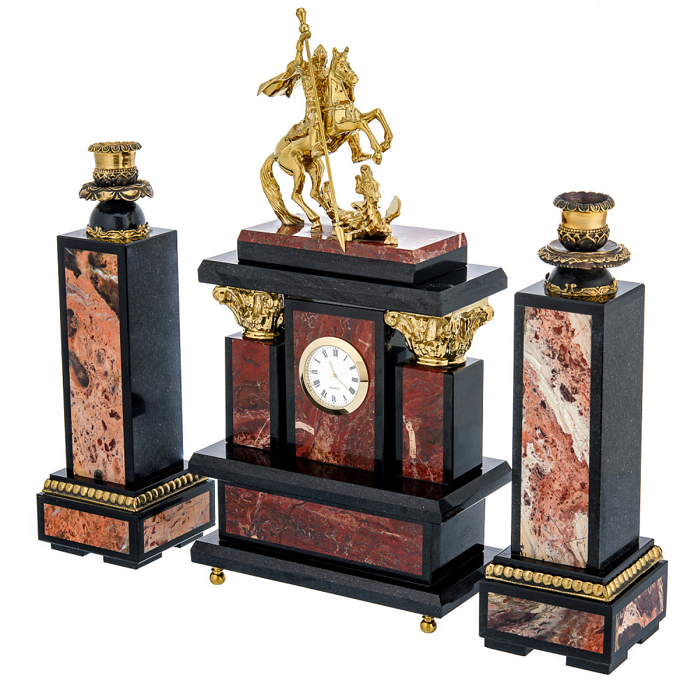 Часы в наборе с подсвечниками «Георгий Победоносец» - интернет магазин Русь Велика я 