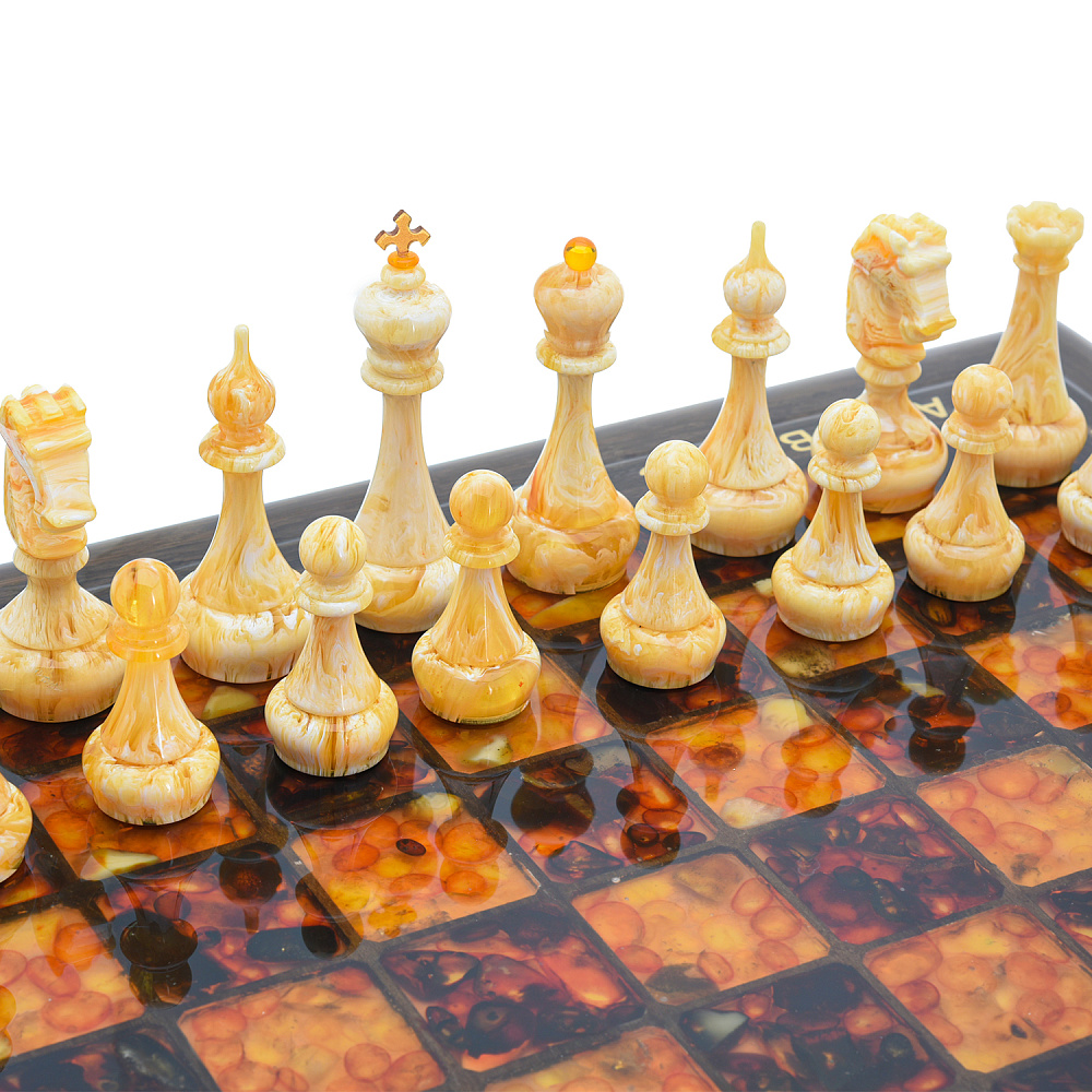 Шахматы из мореного дуба с янтарными фигурами 44х44 см - интернет магазин Русь Велика я фото 6