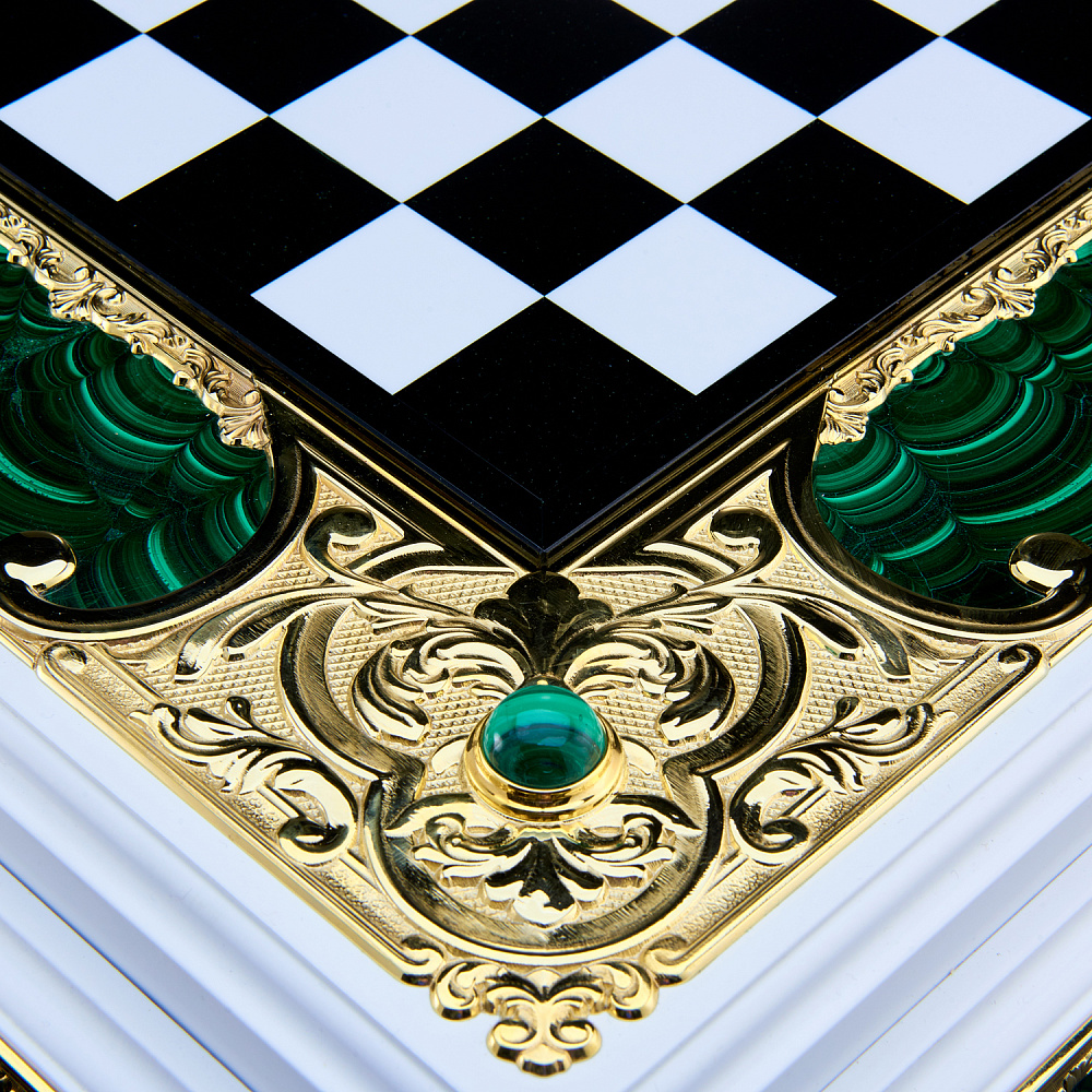 Шахматы «Баталия» в ларце из малахита 54х54 см. Златоуст - интернет магазин Русь Велика я фото 6