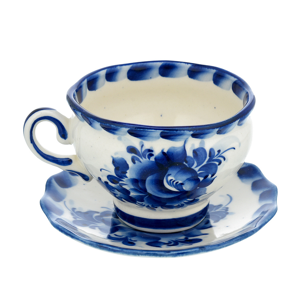 Чайная пара «Купчиха». Гжель - интернет магазин Русь Велика я фото 1