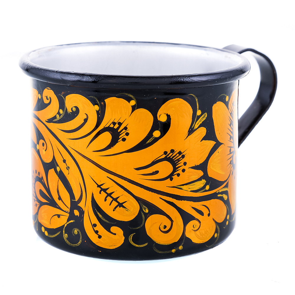 Кружка 0,4 л «Кудрина на черном». Хохлома - интернет магазин Русь Велика я фото 1