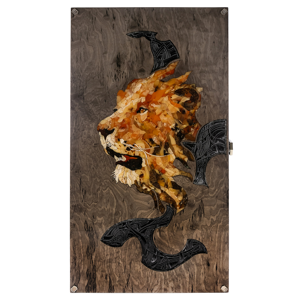 Нарды с янтарной инкрустацией «Лев» 64х60 см - интернет магазин Русь Велика я фото 2