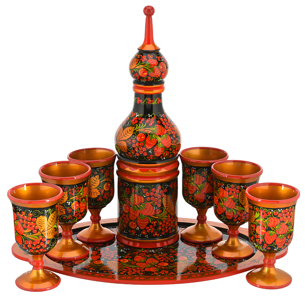 Питейный набор для шампанского «Ягоды». Хохлома - интернет магазин Русь Велика я 