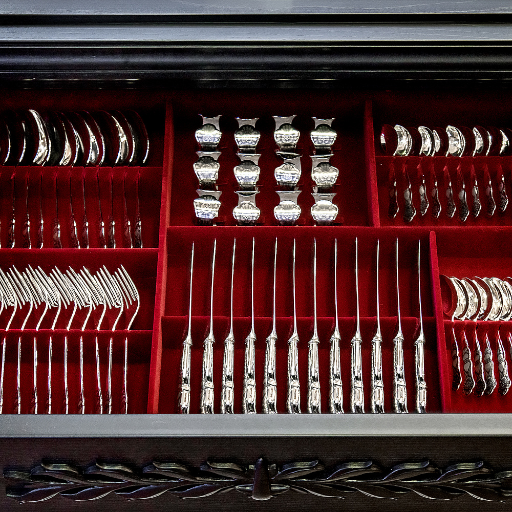 Элитный набор столового серебра 925* на 12 персон «Сундук» 104 предмета - интернет магазин Русь Велика я фото 1