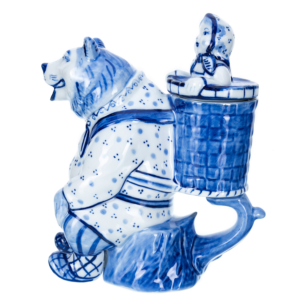 Чайник коллекционный «Маша и медведь». Гжель - интернет магазин Русь Велика я фото 1