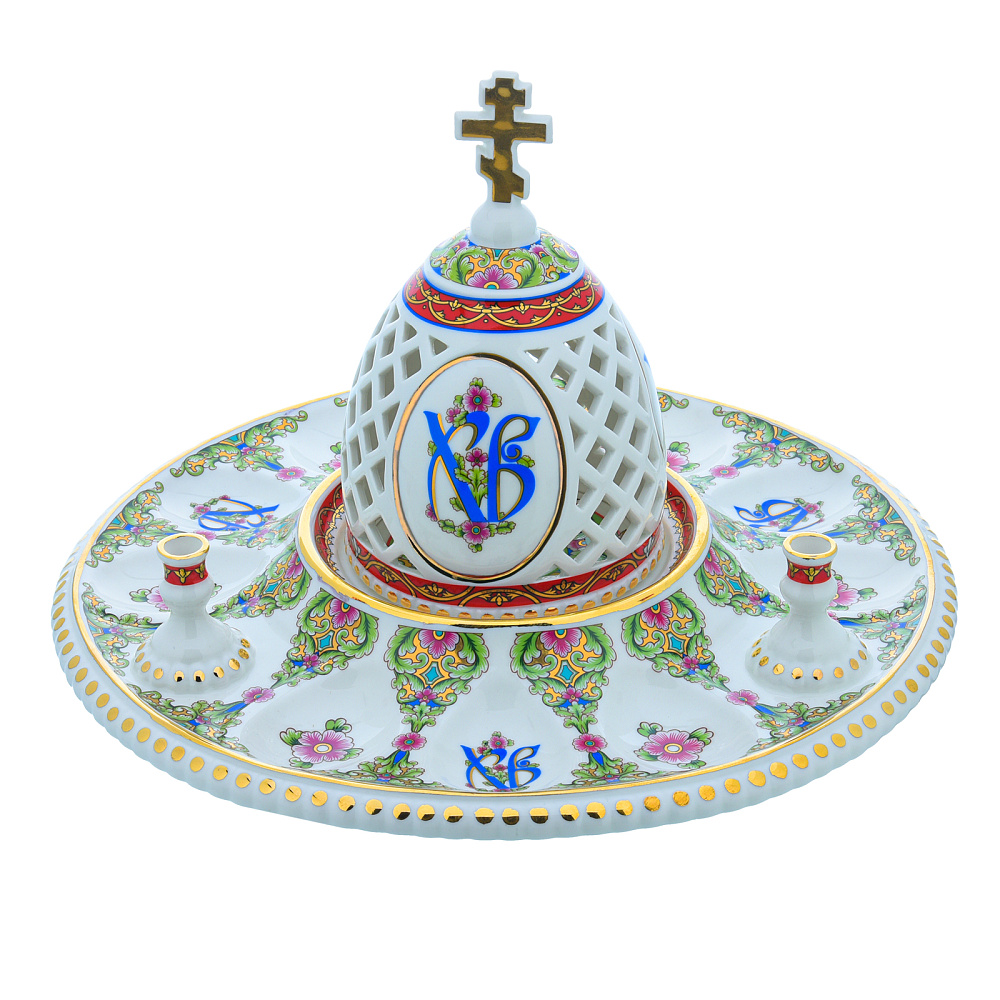 Пасхальница с ажурной крышкой. Гжель в цвете и золоте - интернет магазин Русь Велика я 