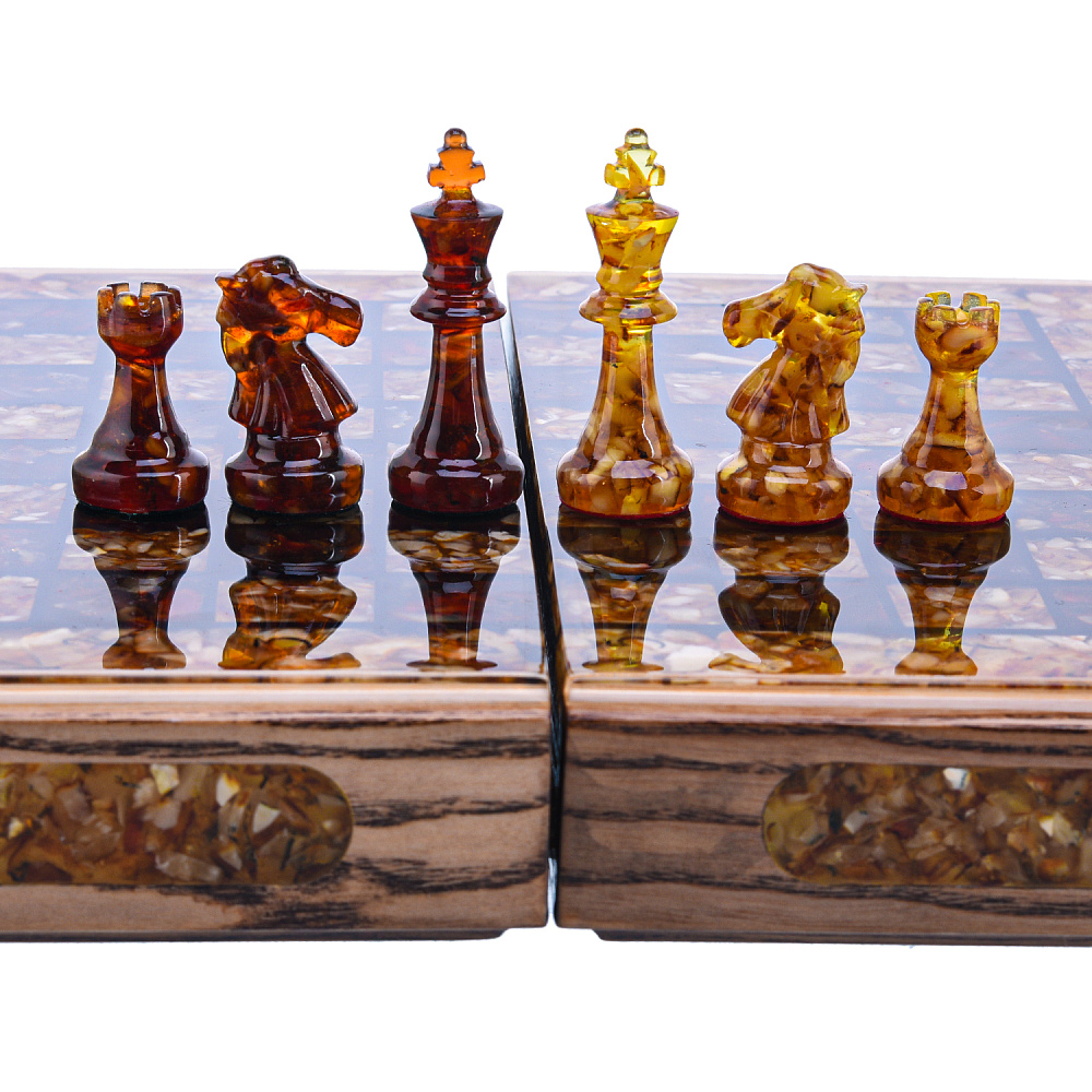 Шахматы складные с инкрустацией и фигурами из янтаря 28х28 см - интернет магазин Русь Велика я фото 7