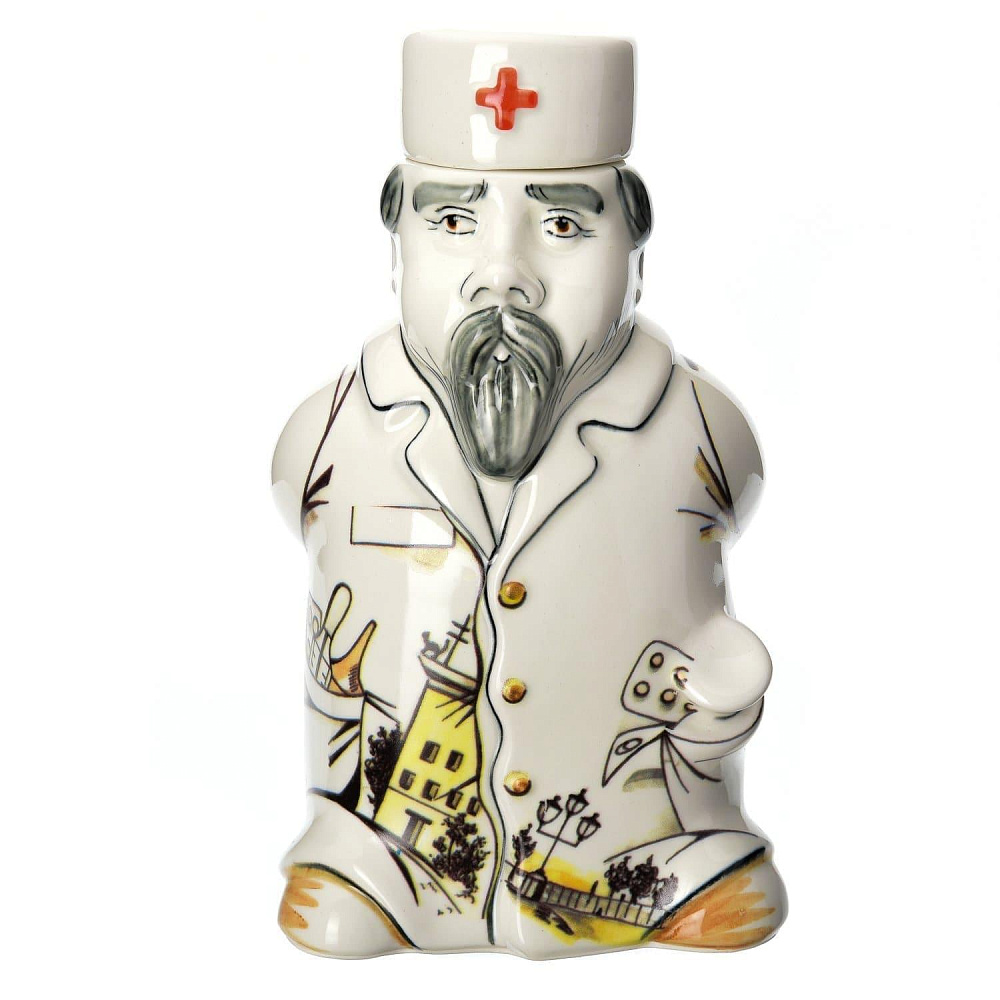 Штоф 350 мл «Доктор» Гжель в цвете - интернет магазин Русь Велика я 