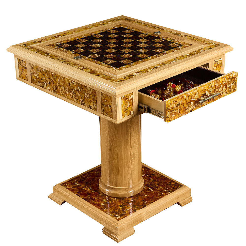 Янтарный стол с шахматами и нардами 62х62 см - интернет магазин Русь Велика я фото 18