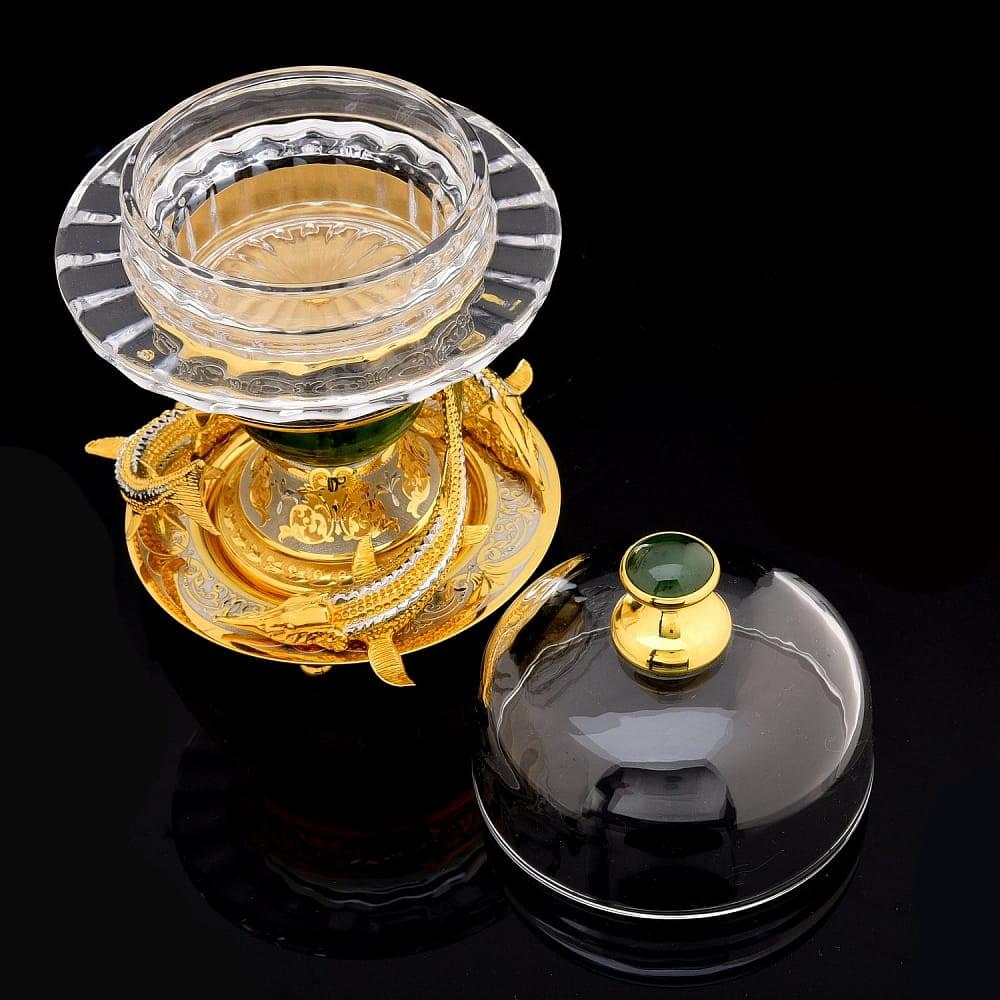 Икорница «Три осетра». Нефрит. Златоуст - интернет магазин Русь Велика я фото 1