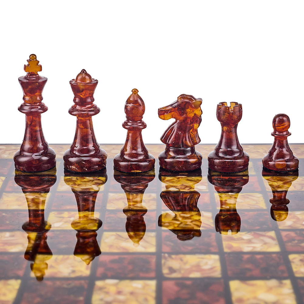 Шахматы с инкрустацией и фигурами из янтаря 30х30 см - интернет магазин Русь Велика я фото 2