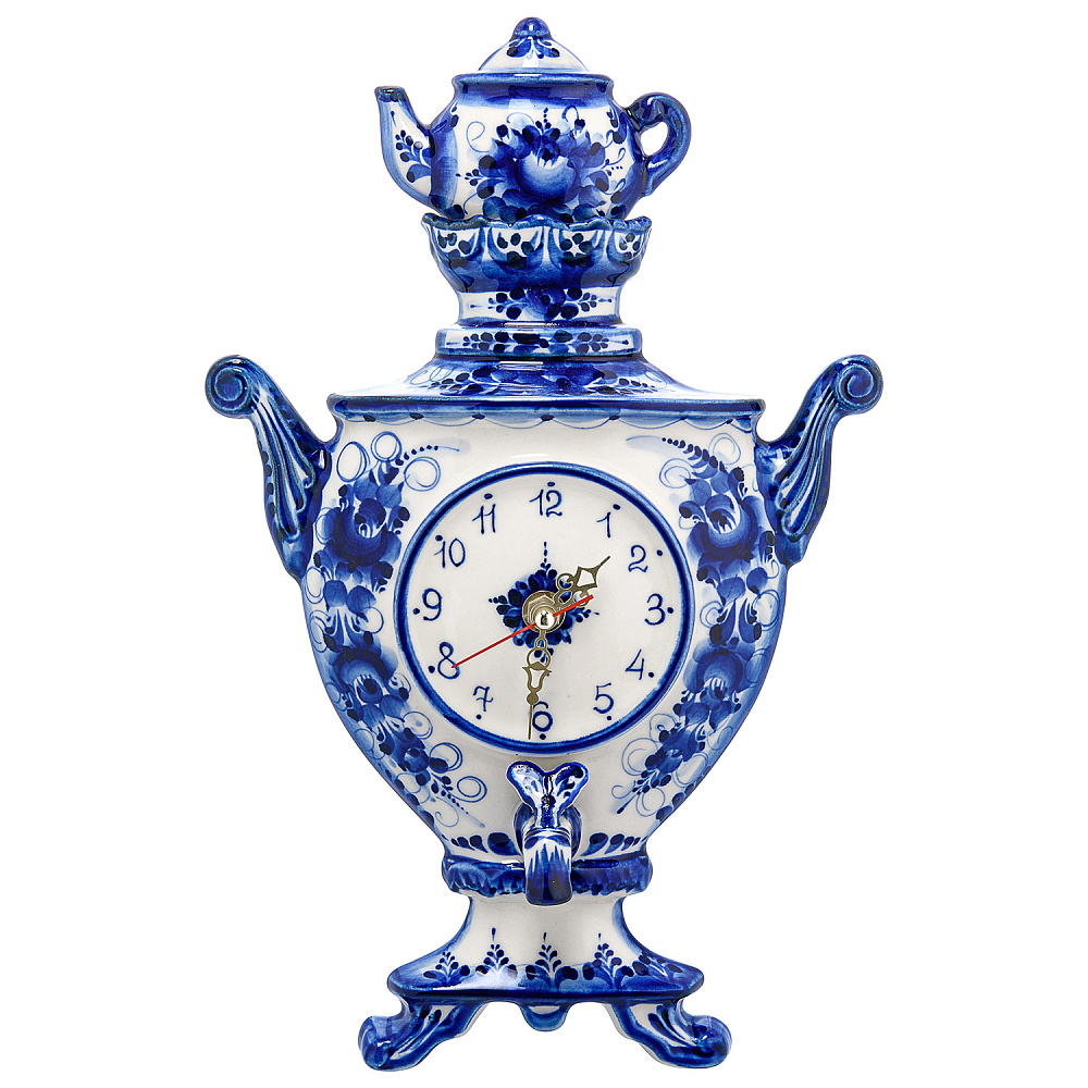 Часы настенные «Самовар». Фарфор Гжель - интернет магазин Русь Велика я 