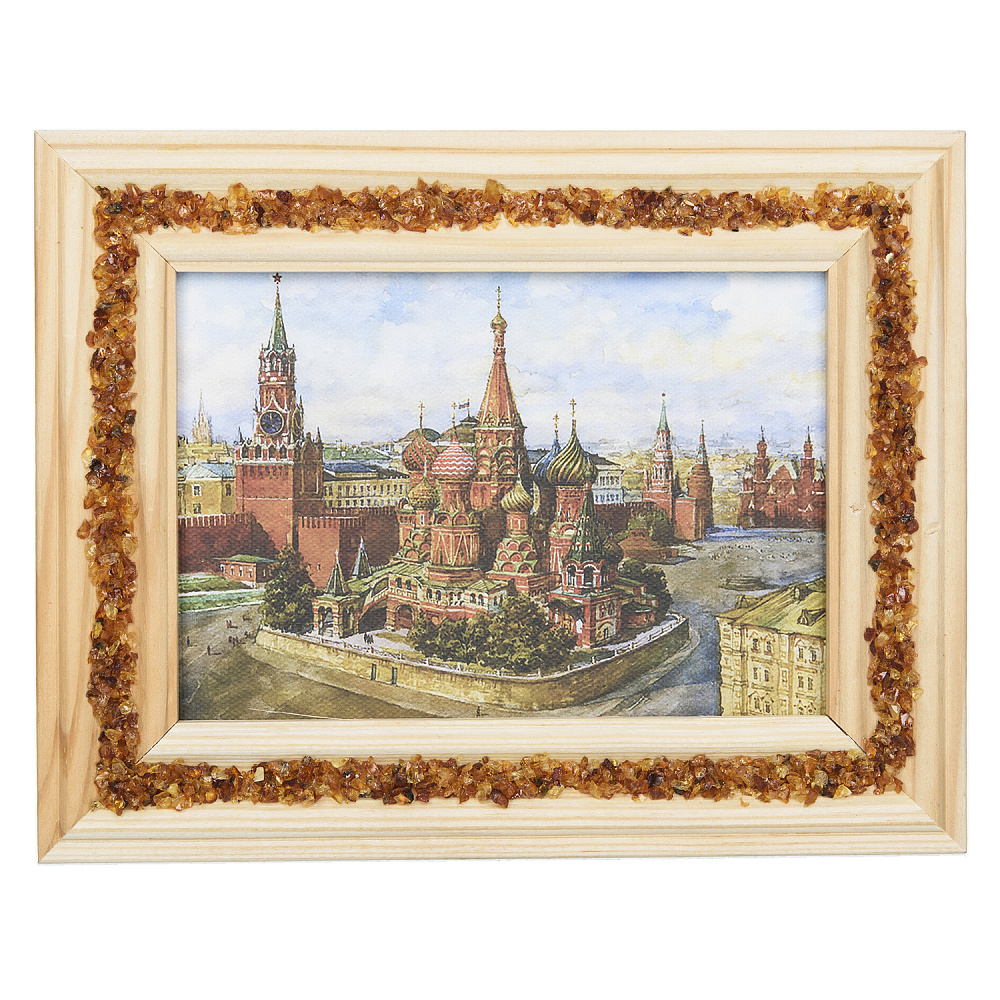 Панно янтарное «Московский Кремль летом» 20х16 см - интернет магазин Русь Велика я 