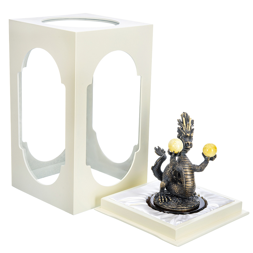 Скульптура из бронзы и янтаря «Императорский пятипалый дракон» - интернет магазин Русь Велика я фото 8