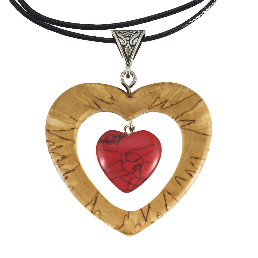 Кулон из карельской березы и коралла «Два сердца» - интернет магазин Русь Велика я фото 1