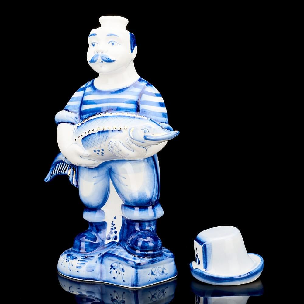 Штоф фарфоровый «Рыбак». Гжель - интернет магазин Русь Велика я фото 1