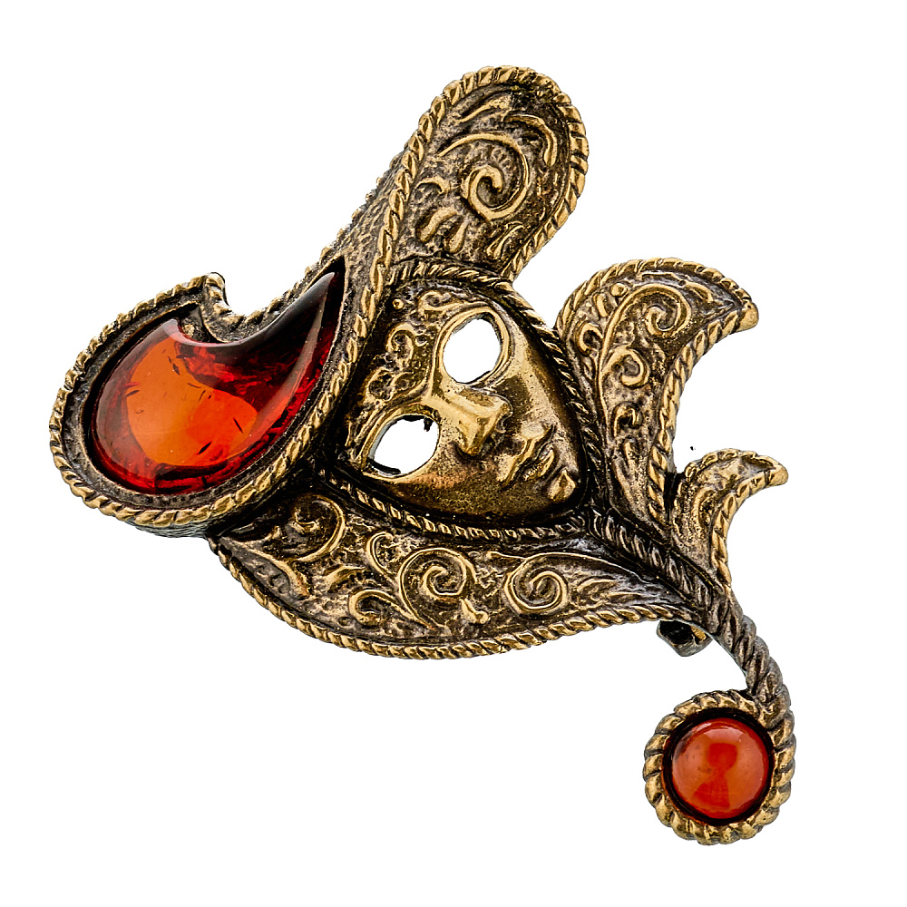 Брошь с янтарем «Венецианская маска» - интернет магазин Русь Велика я 