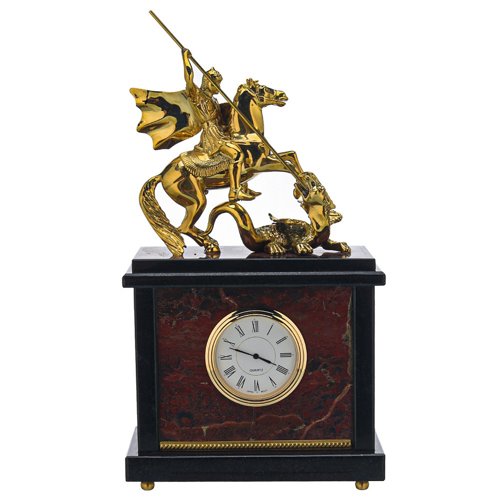 Часы настольные из камня «Георгий Победоносец» - интернет магазин Русь Велика я 