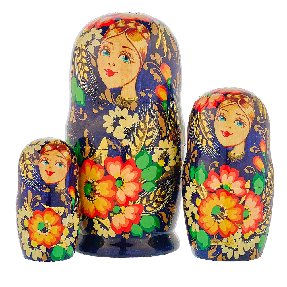 Матрешка «Цветы» 3 места - интернет магазин Русь Велика я 