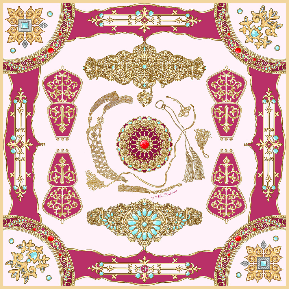 Платок шелковый «Горянка» 90х90 см - интернет магазин Русь Велика я 