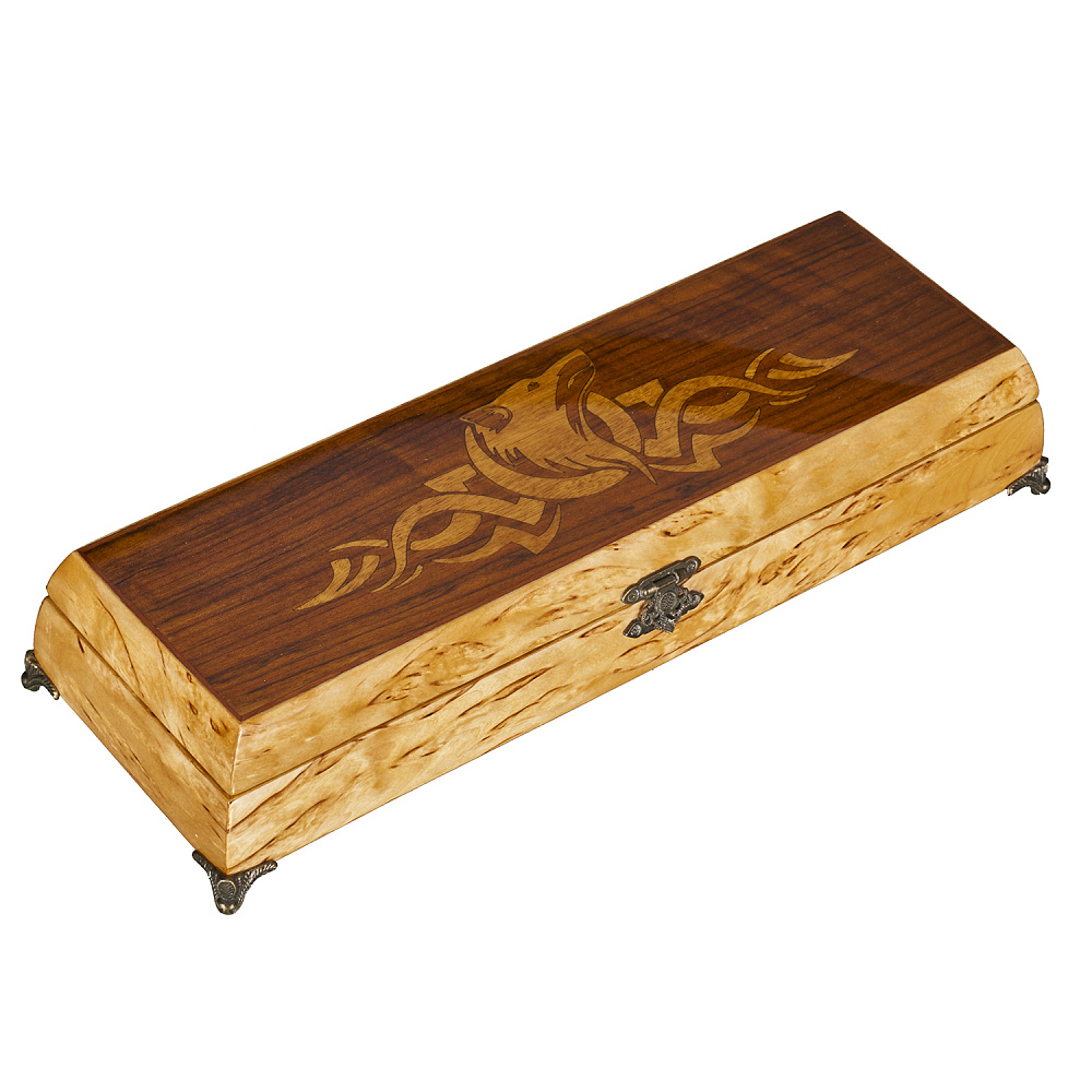 Набор стопок в шкатулке из карельской березы «Волк» - интернет магазин Русь Велика я фото 1