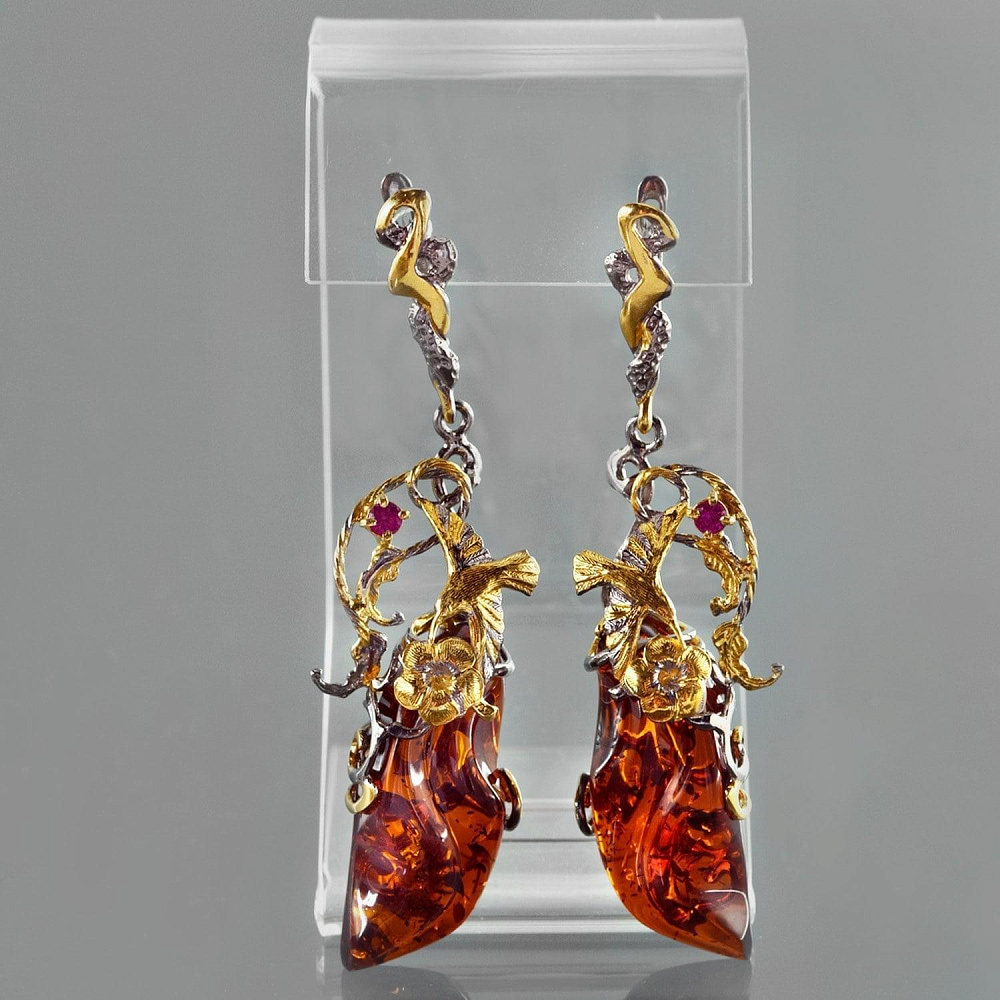 Серьги с янтарём 16,36 гр. Серебро 925* - интернет магазин Русь Велика я фото 1