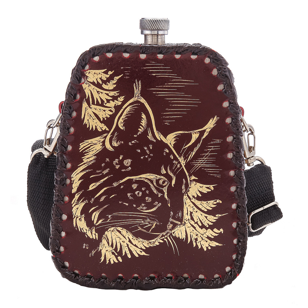 Фляга в кожаном чехле «Рысь» - интернет магазин Русь Велика я 