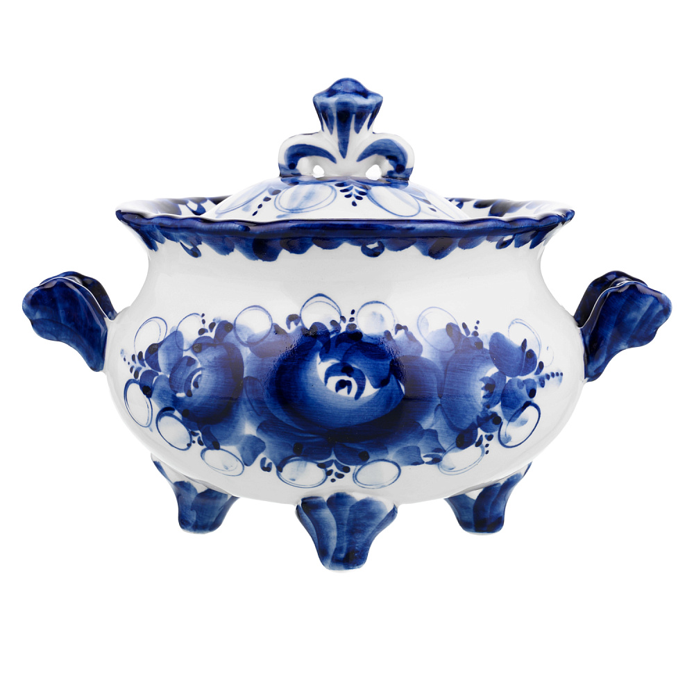 Сахарница фарфоровая с росписью. Гжель - интернет магазин Русь Велика я 