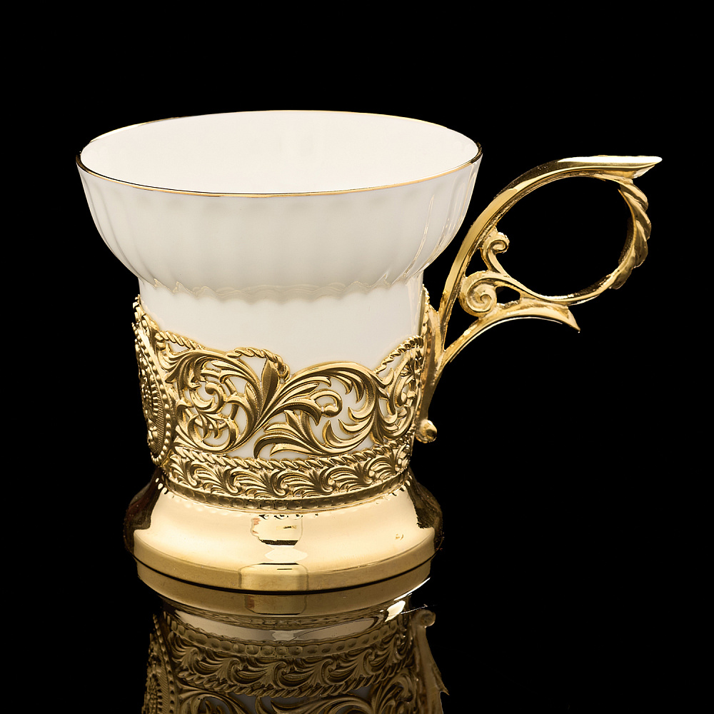 Чайная пара с позолотой и эмалью «Герб РФ». Златоуст - интернет магазин Русь Велика я фото 2