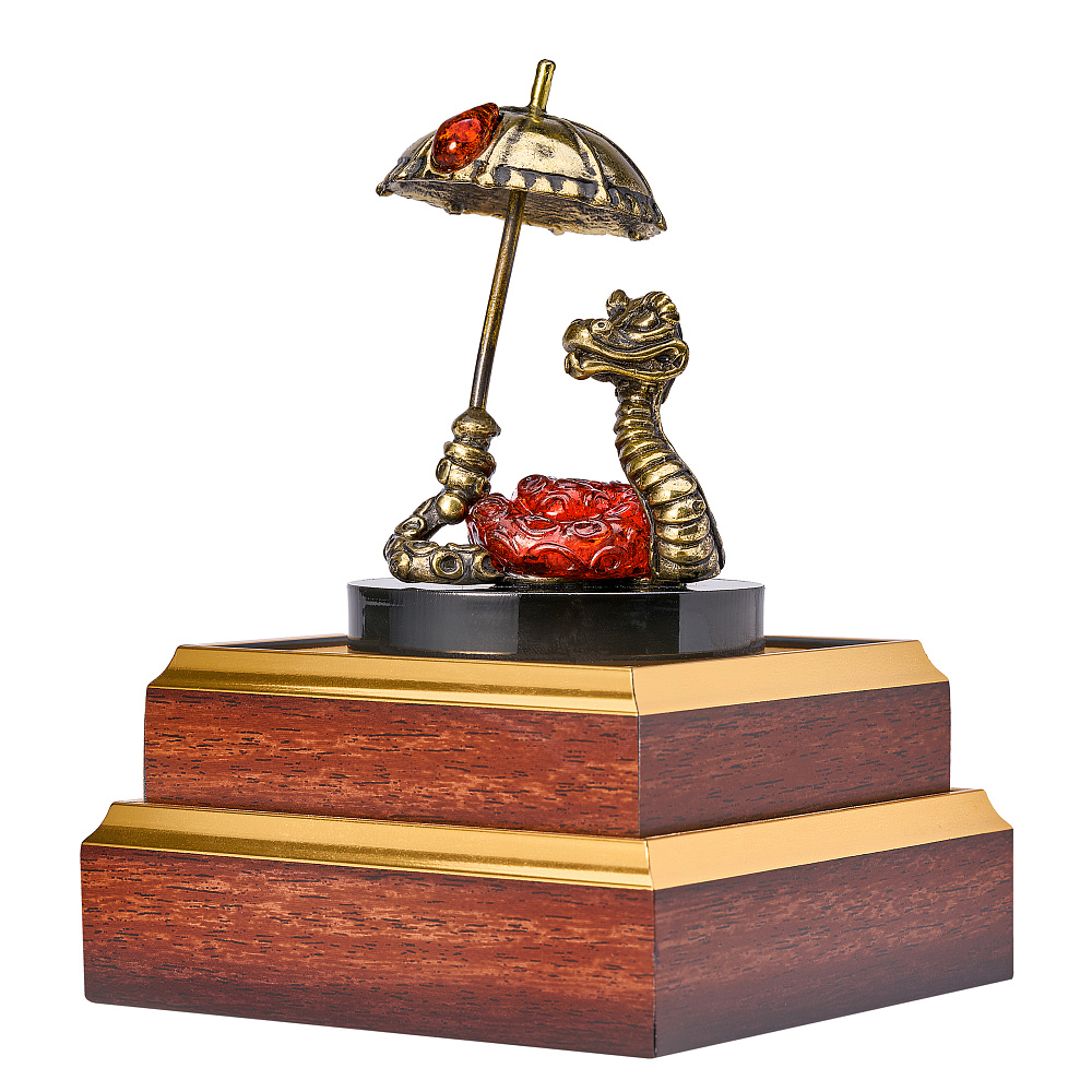 Змея Символ года 2025. Сувенир из бронзы и янтаря «Змея с зонтом» - интернет магазин Русь Велика я фото 3