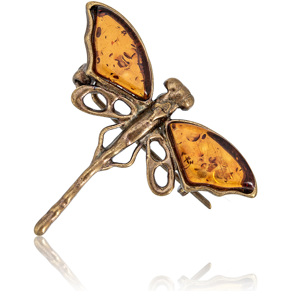 Брошь с янтарной вставкой «Стрекоза» - интернет магазин Русь Велика я 