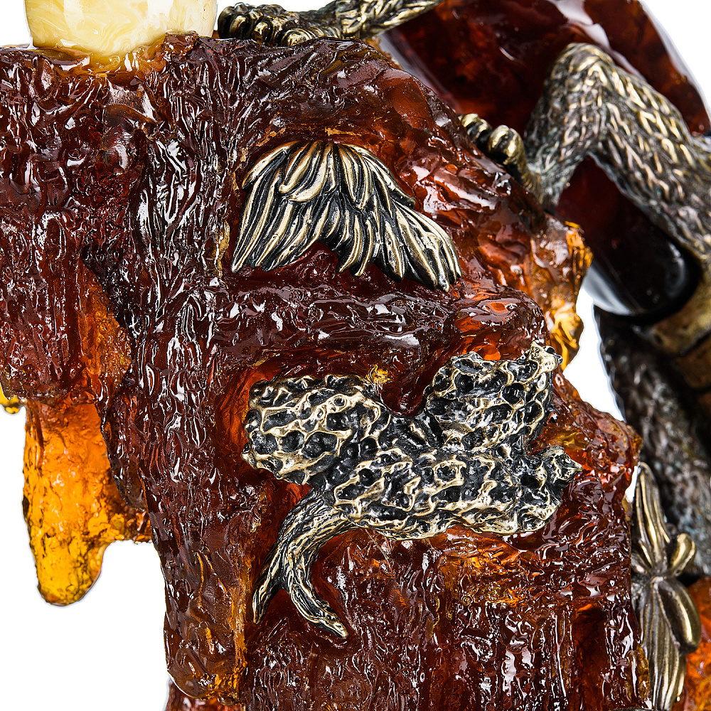 Скульптура из янтаря и бронзы «Китайский дракон на скале» - интернет магазин Русь Велика я фото 7