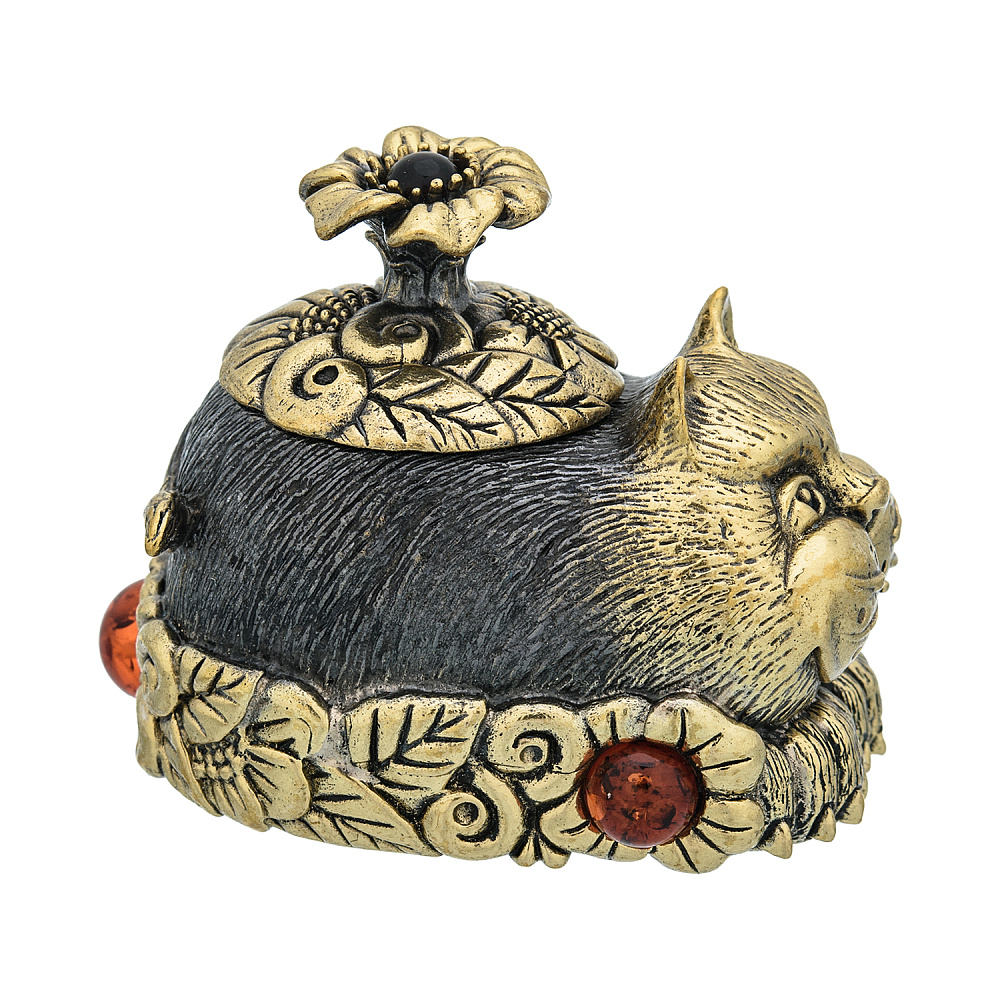 Статуэтка с янтарем «Кот в цветах» - интернет магазин Русь Велика я фото 1