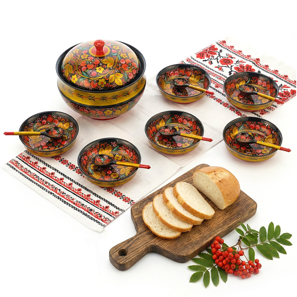 Набор посуды для грибов. Хохлома - интернет магазин Русь Велика я 