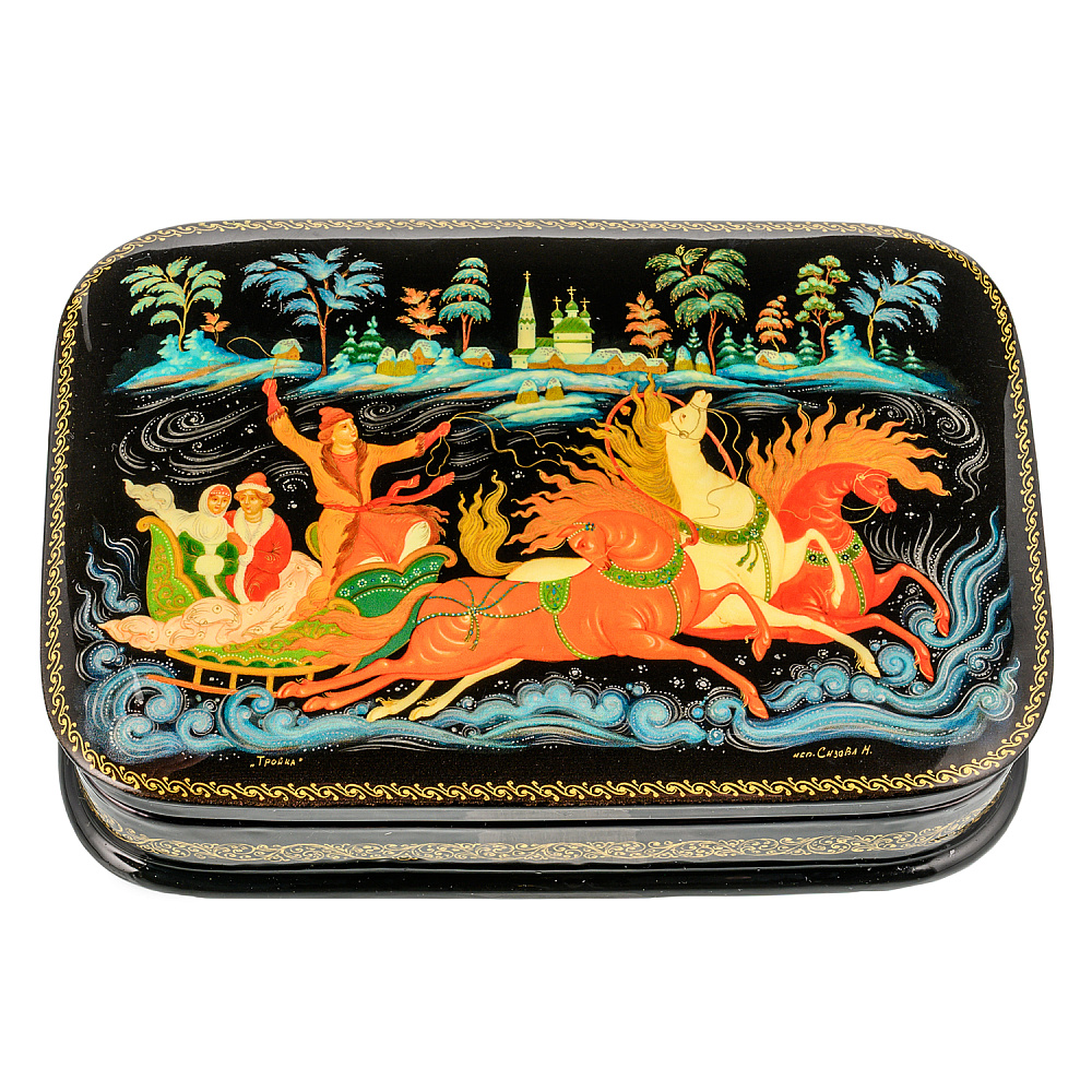 Шкатулка с художественной росписью «Тройка» - интернет магазин Русь Велика я 