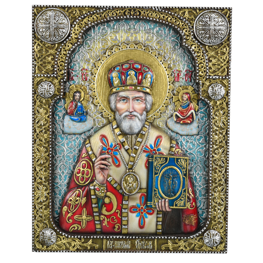 Панно деревянное резное «Николай Чудотворец» 28х35 см - интернет магазин Русь Велика я 