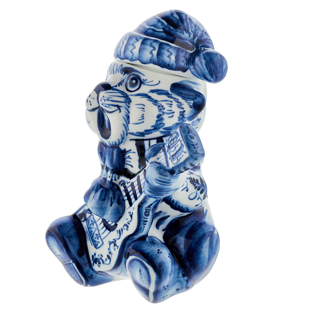 Шкатулка «Поющий кот». Гжель - интернет магазин Русь Велика я фото 1