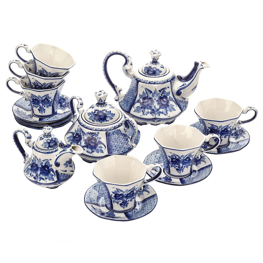 Чайный сервиз на 6 персон «Грань». Гжель - интернет магазин Русь Велика я фото 14