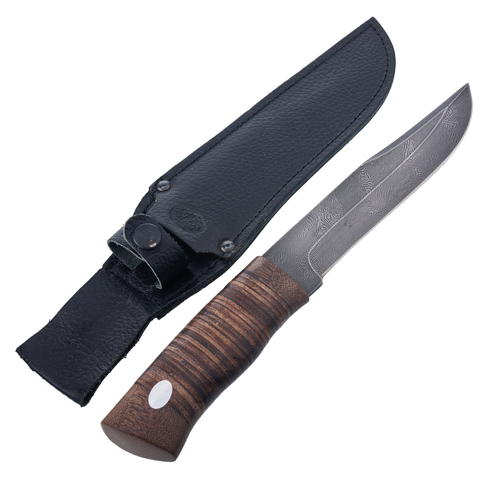 Нож сувенирный из дамасской стали с рукоятью из бересты. Златоуст - интернет магазин Русь Велика я 