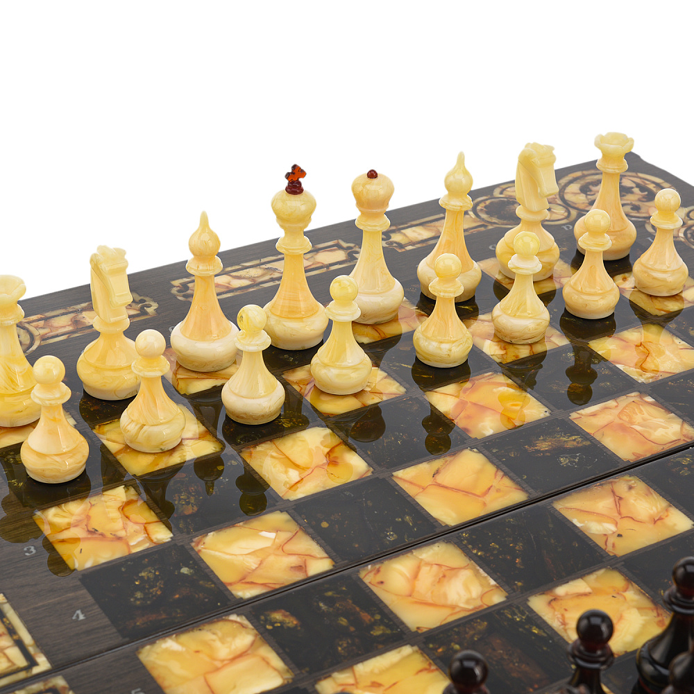 Шахматы с янтарными фигурами «Арабески-Марин» 56х56 см - интернет магазин Русь Велика я фото 2