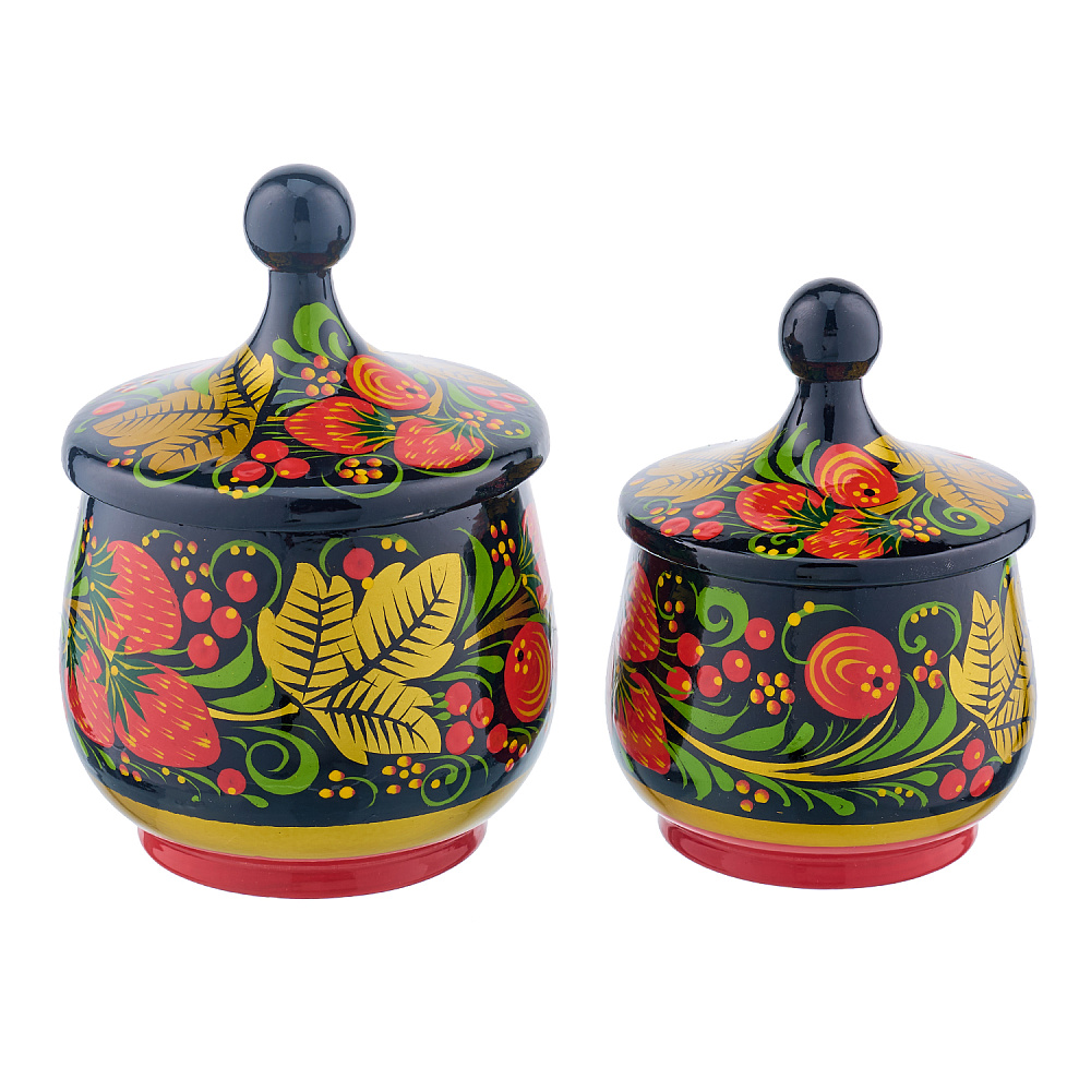 Набор деревянной посуды для кухни с росписью «Клубника». Хохлома - интернет магазин Русь Велика я фото 4