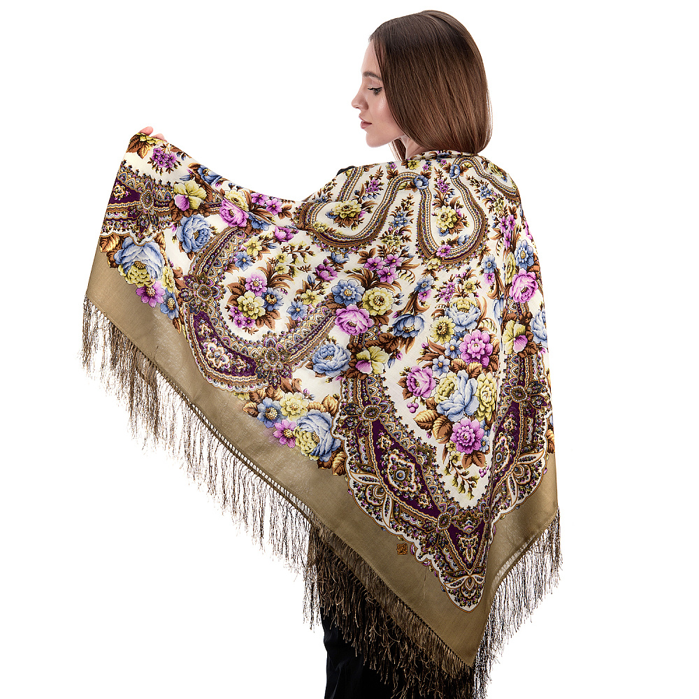 Платок ПавлоПосадский шерстяной «Дни любви и цветов» 146х146 см - интернет магазин Русь Велика я фото 4