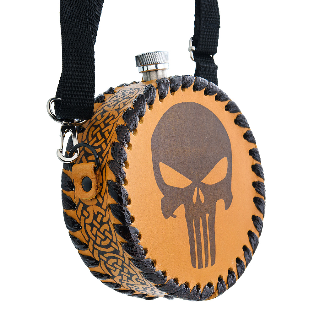 Фляга 0,5 л в кожаном чехле «Череп» - интернет магазин Русь Велика я фото 1