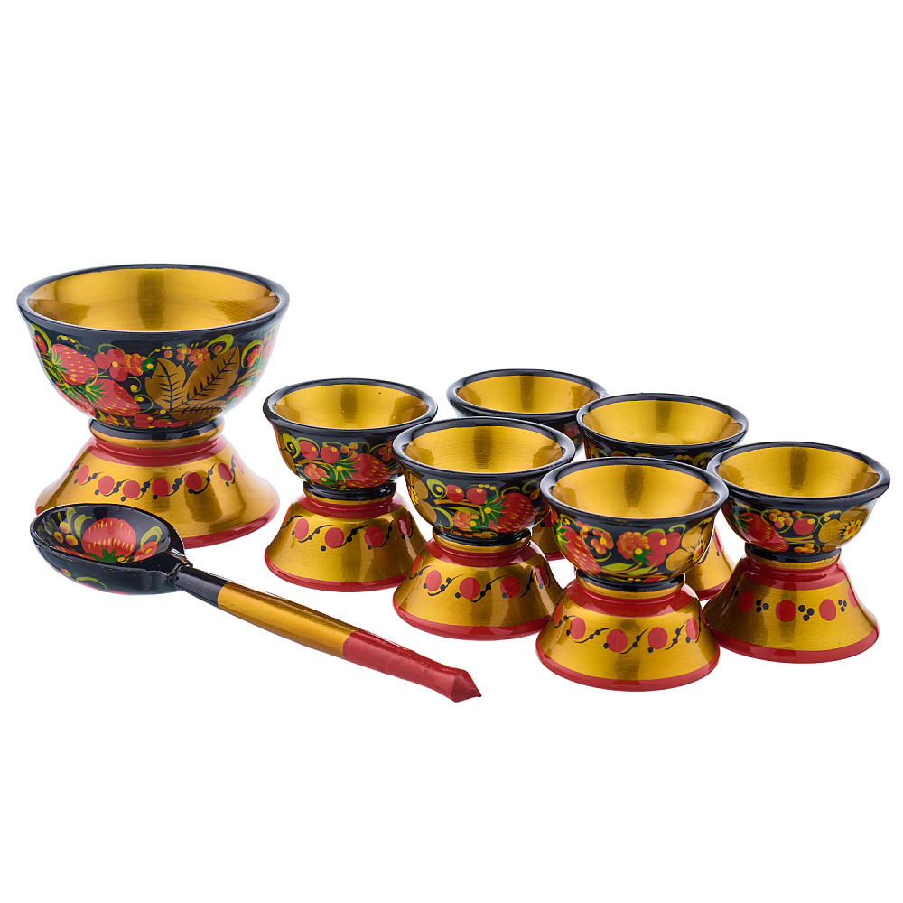 Набор деревянной посуды для икры с росписью. Хохлома - интернет магазин Русь Велика я 