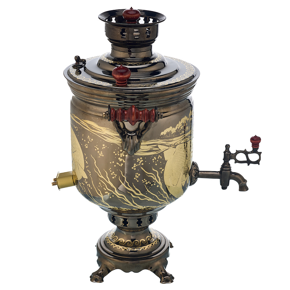 Самовар комбинированный 5 л с гравировкой «Рыбалка» - интернет магазин Русь Велика я фото 4