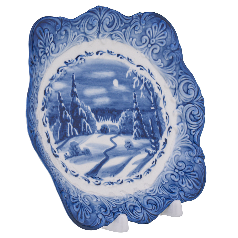 Тарелка декоративная «Зимний пейзаж». Гжель - интернет магазин Русь Велика я фото 2